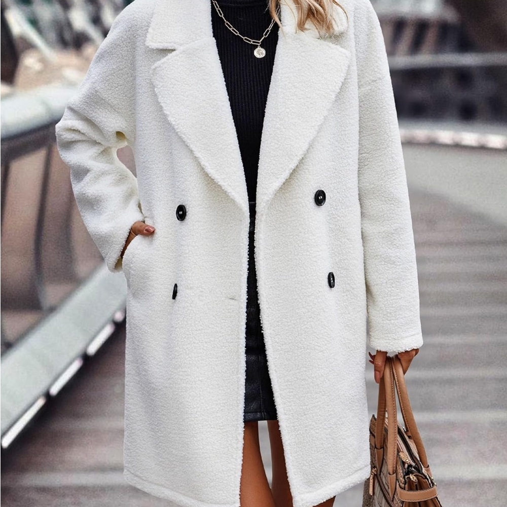 White Teddy Jacket Modern Peacoat